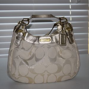 Coach Metallic Gold Signature Fabric Handbag